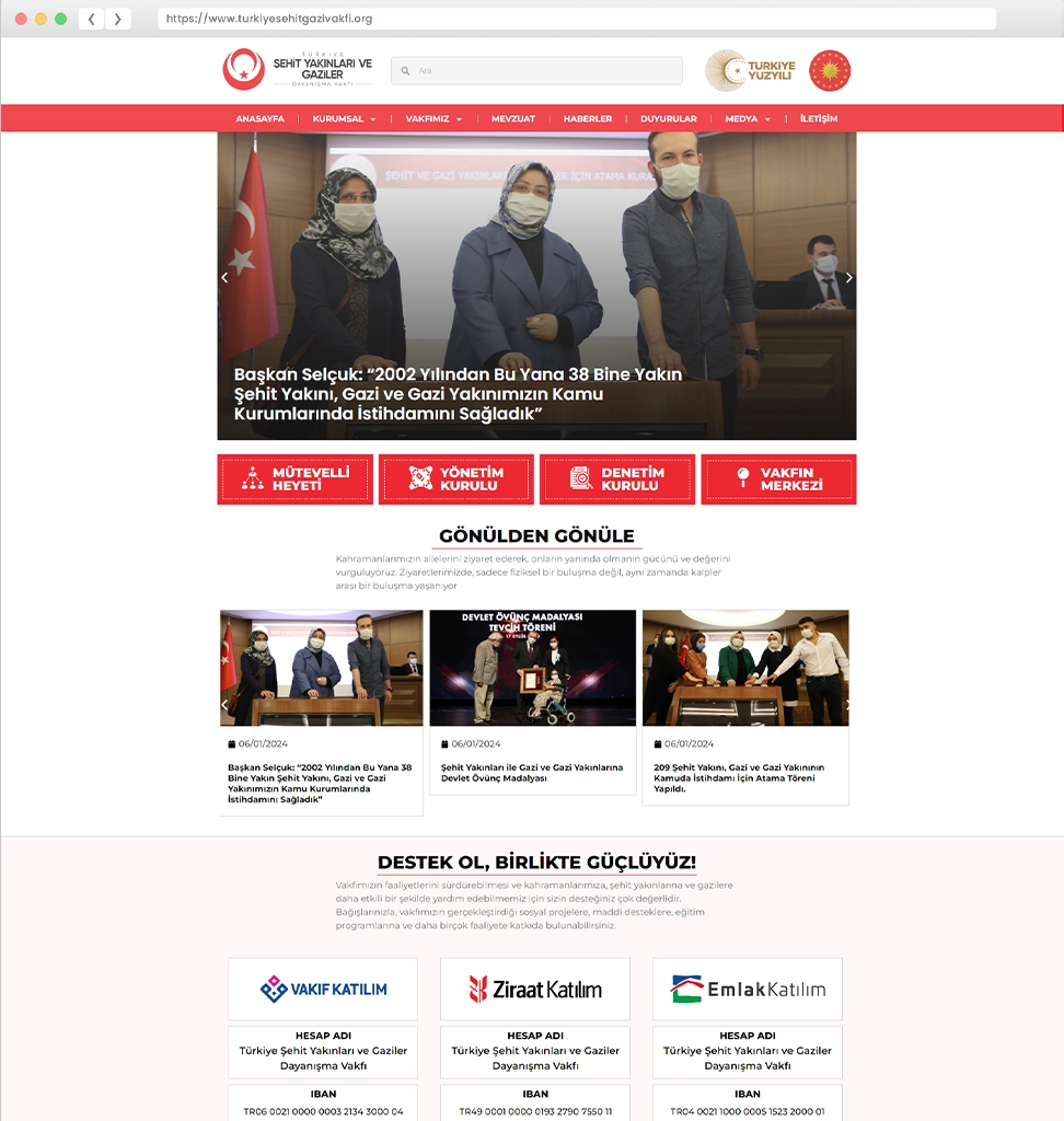 Türkiye Şehit ve Gazi Vakfı Web Sitesi Proje